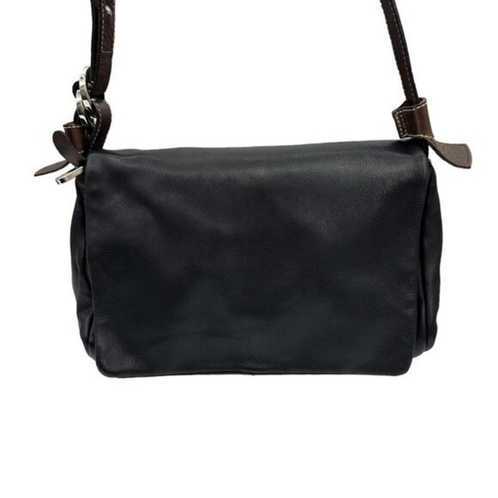 Francesco Biasia Black Leather Shoulder Bag with Brown Strap - Picture 6 of 16